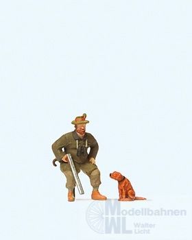 Preiser 28129 - Sitzender Jäger, Hund H0 1:87