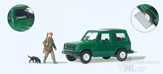 Preiser 33265 - Jäger mit Hund und Geländewagen H0 1:87