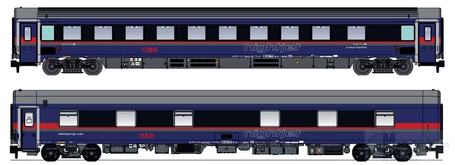 LS Models 97038-1N - Nachtzugwagen Set ÖBB Nightjet Ep.VI DANI Bcmz + WLABmz 2.tlg. N 1:160