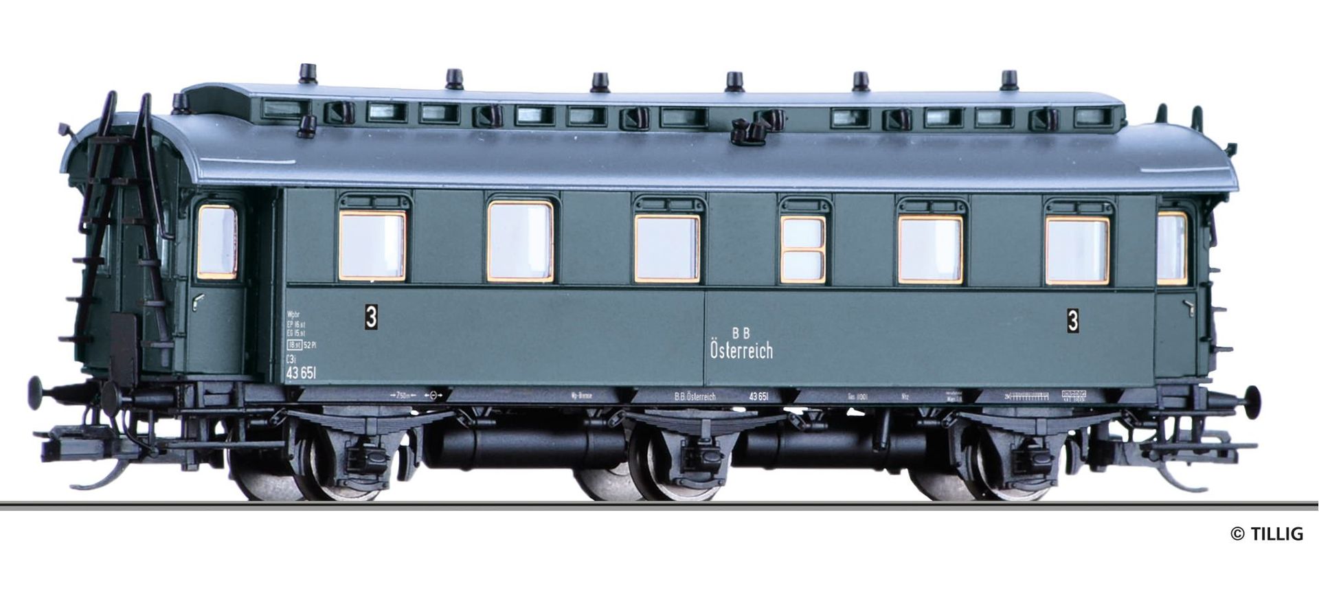 Tillig 16051 - Personenwagen BBÖ ep.III 3.Kl. TT 1:120