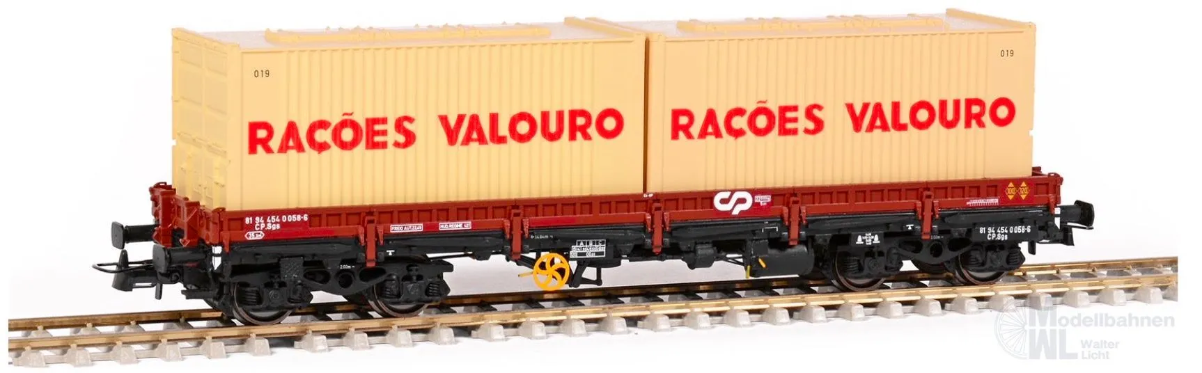 Sudexpress S454058 - Rungenwagen CP Ep.IV SGS freio misto 2 Container Raçoes Valouro H0/GL