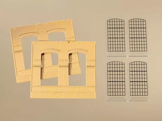 Auhagen 80604 - Wände 2326B gelb, Industriefenste H0 1:87