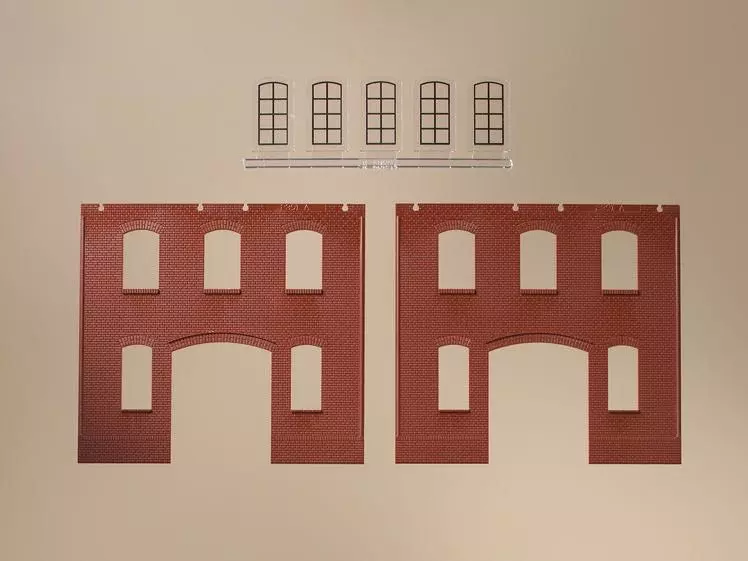 Auhagen 80518 - Wände 2391A rot, Industriefenster L Je 94 x 86 mm H0 1:87