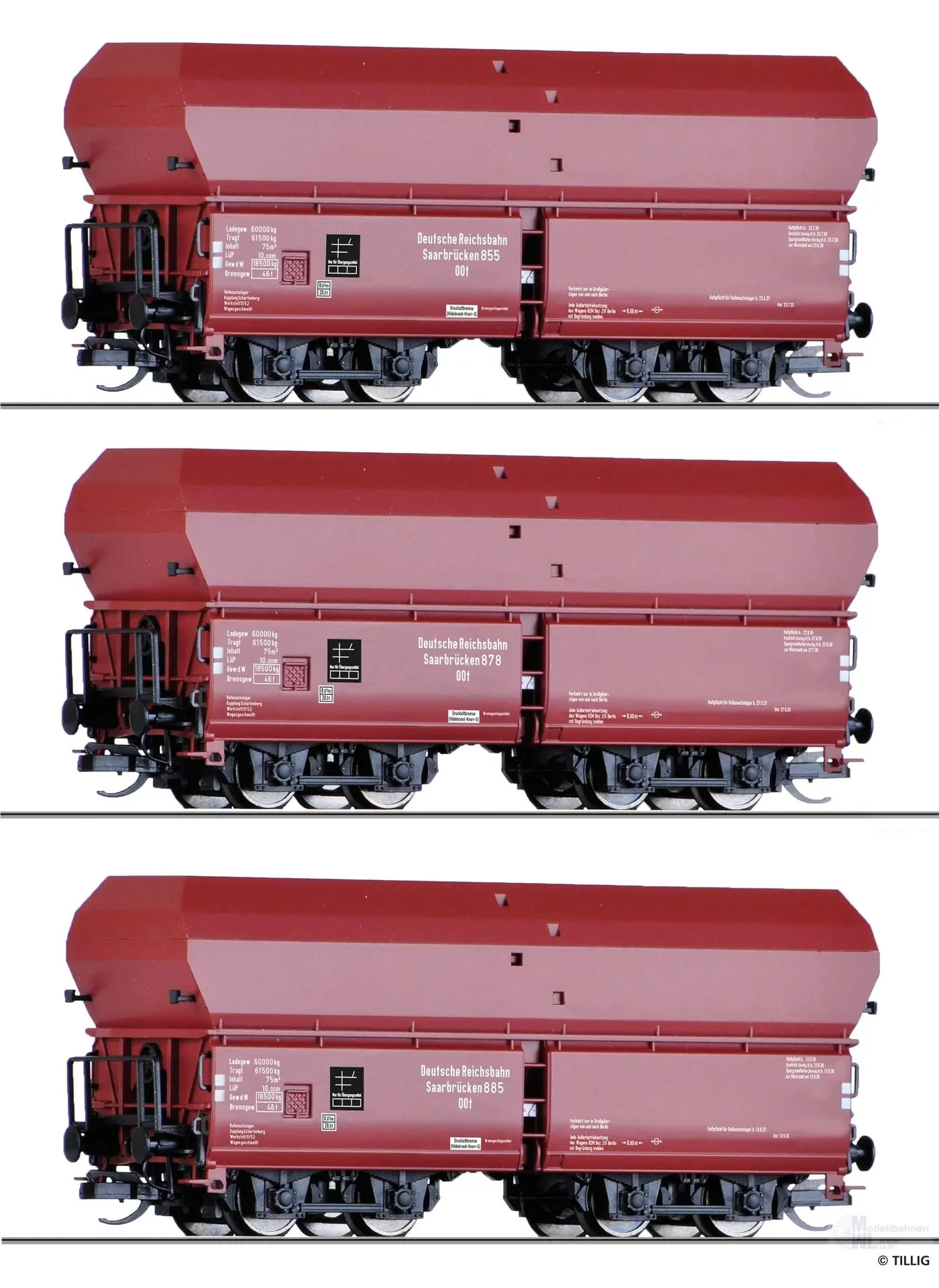 Tillig 01138 - Selbstentladewagen Set DRG Ep.II OOt Saarbrücken 3.tlg. TT 1:120