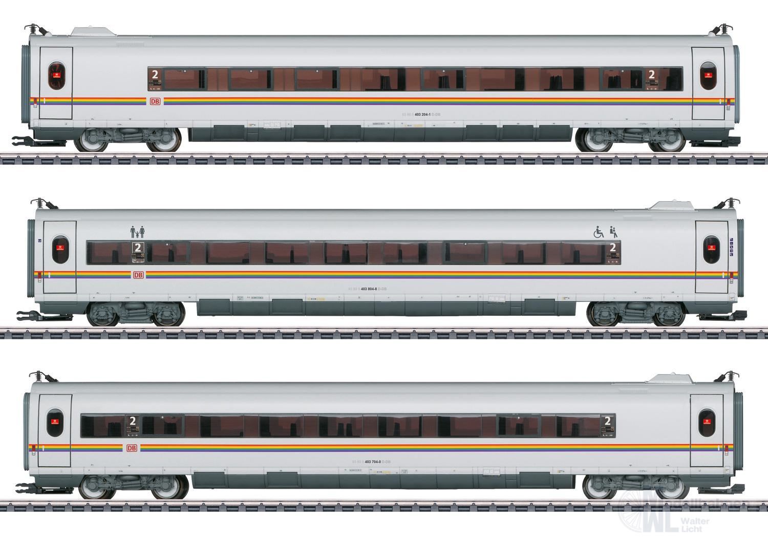 e8610471f747f49350e5f4eea17b2fe216276248 Märklin 43739 - Ergänzungswagen-Set ICE 3 DB AG Ep.VI 3.tlg. Regenbogen H0/WS