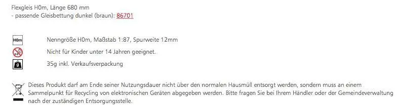 Tillig 85627 - Flexgleis Länge 680 mm H0m