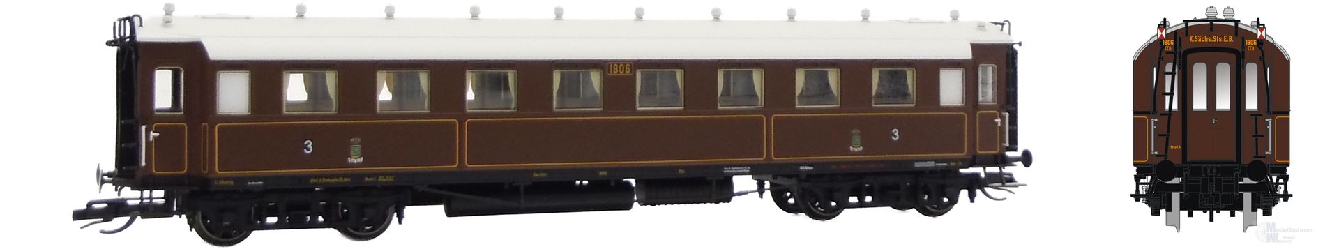 Saxonia Modellbau 120223 - Personenwagen K.Sächs.Sts.E.B. Ep.I C4Ü Sa 07 TT 1:120