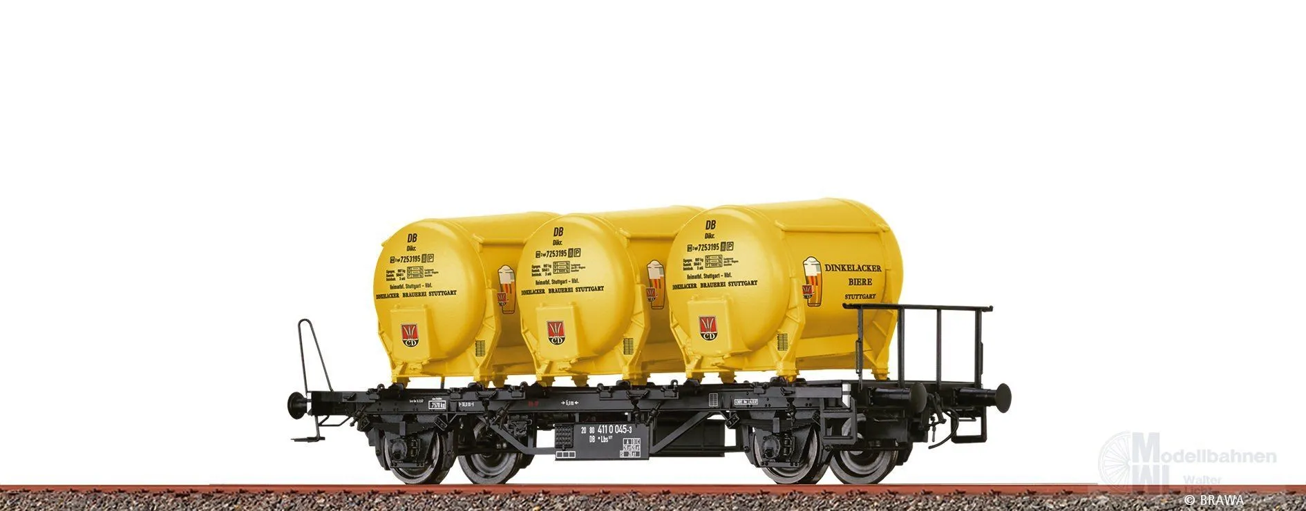 Brawa 50608 - Behältertragwagen DB Ep.IV Lbs 577 mit Ddikr 621 Dinkelacker H0/GL