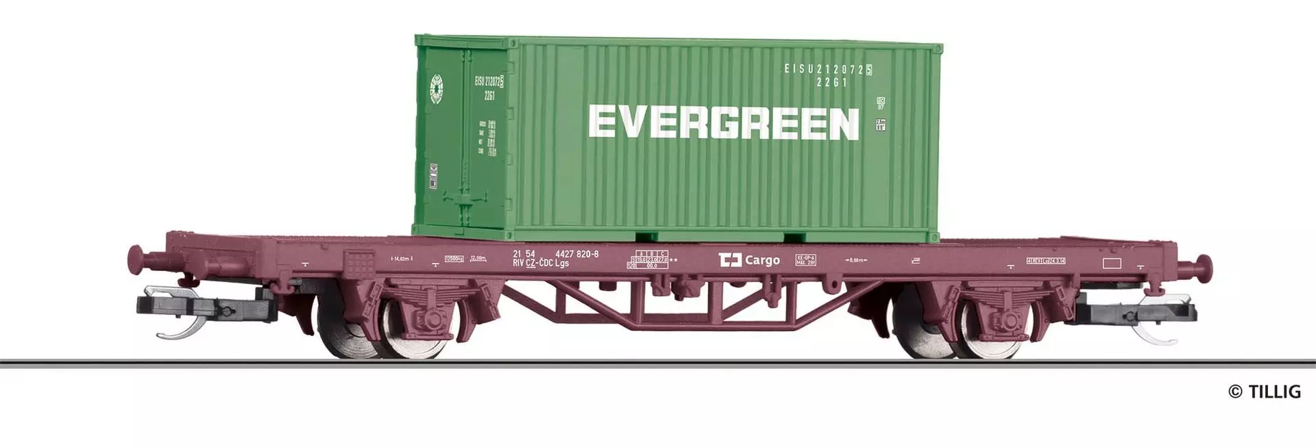 Tillig 17482 - Containertragwagen CD Ep.VI mit 20´Evergreen Container TT 1:120