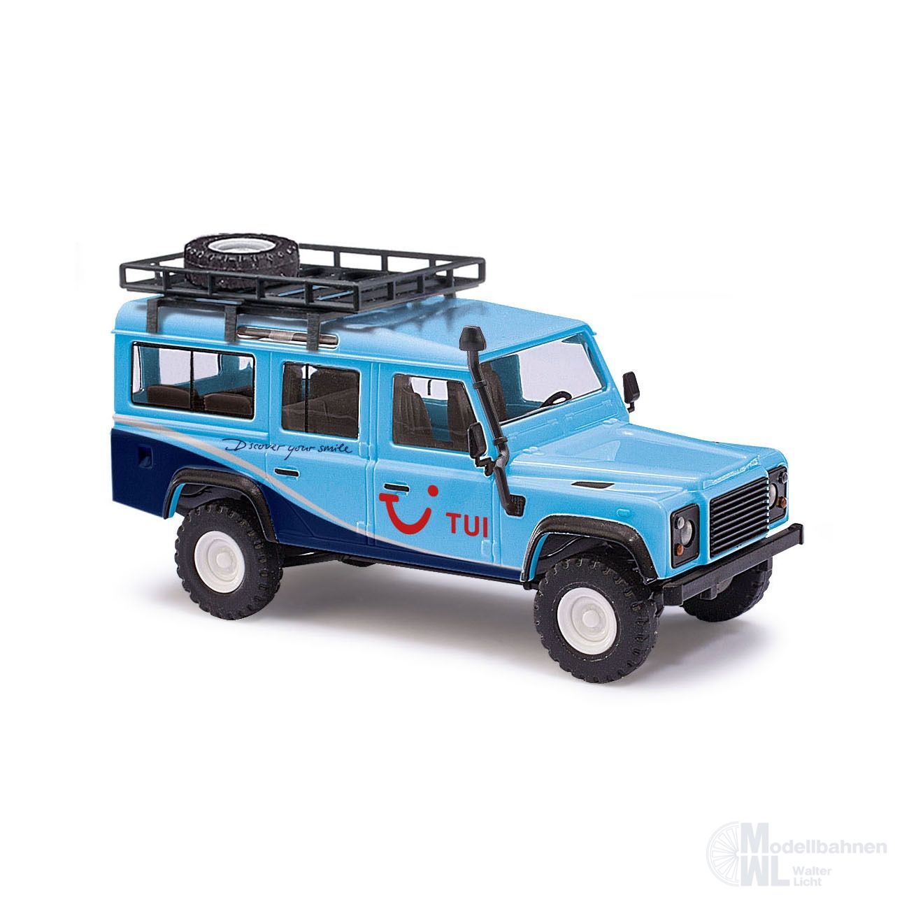 Busch 50334 - Land Rover Defender Baujahr 1983 TUI mit Gepäckträger H0 1:87