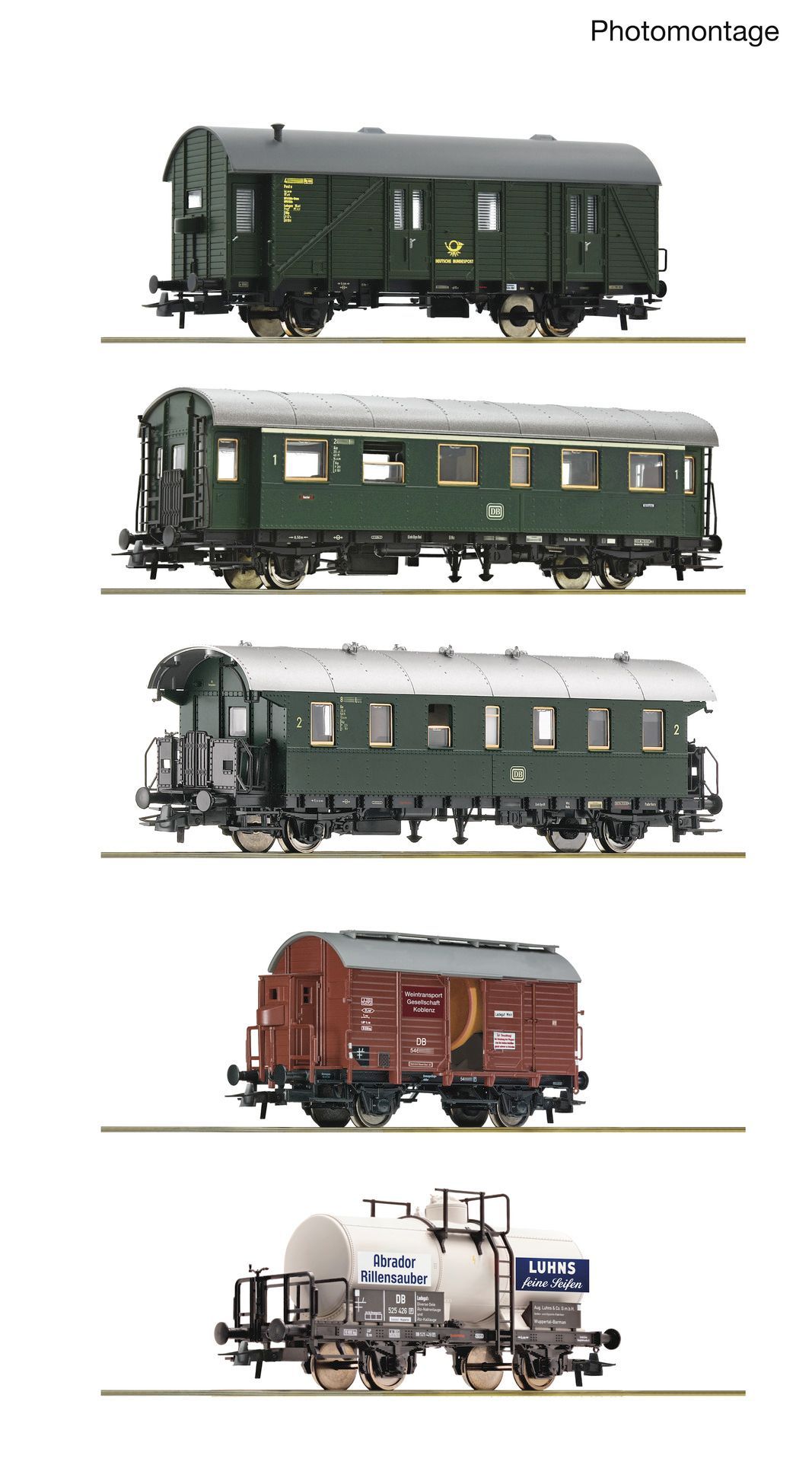 Roco 6200291 - Personenzug mit Güterbeförderung DB Ep.III 5.tlg. H0/GL