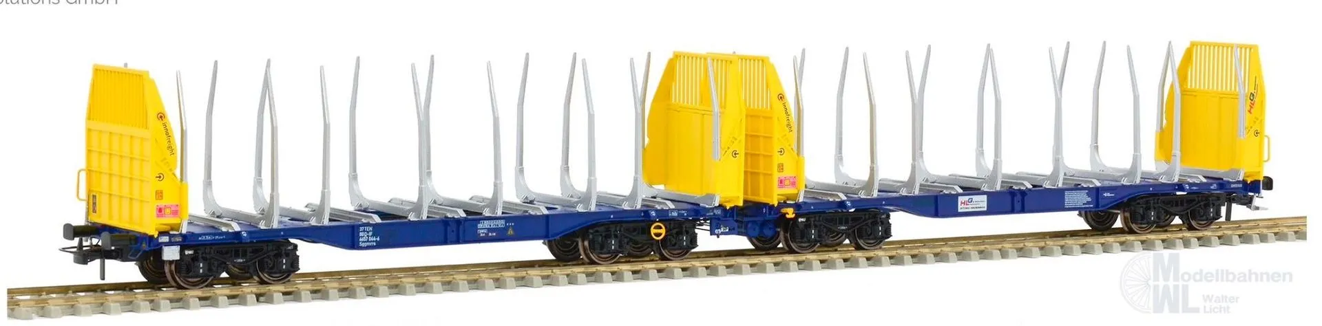 Sudexpress S657044 - Rungenwagen Einheit Innofreight VTG Ep.VI Smart GigaWood gelb/blau H0/GL