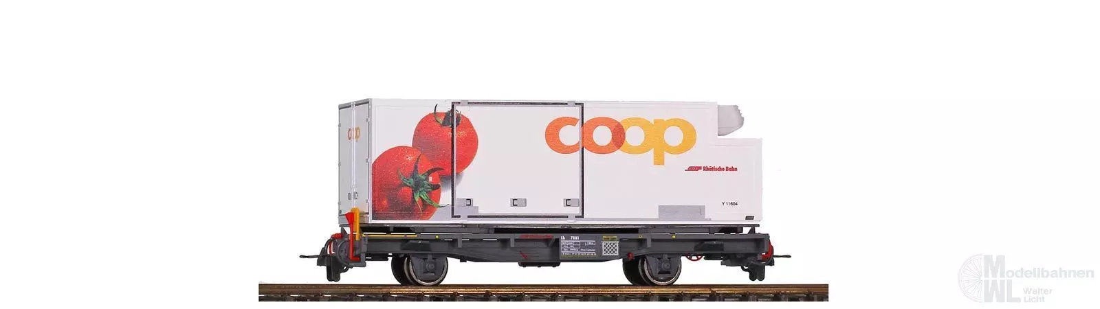 Bemo 2269120 - Containertragwagen RhB Ep.VI Lb-v 7881 mit Coop-Container Tomate H0m