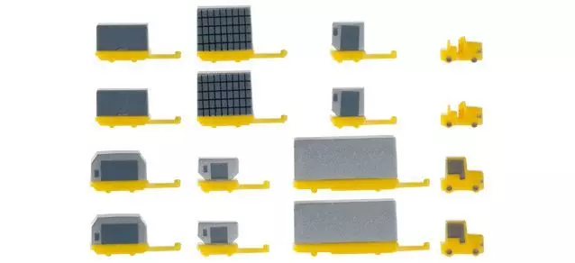 Herpa 520638 - Flughafenzubehör: Container-Fahrzeuge 2x 2 Zugmaschinen 2x 6 Container 1:500