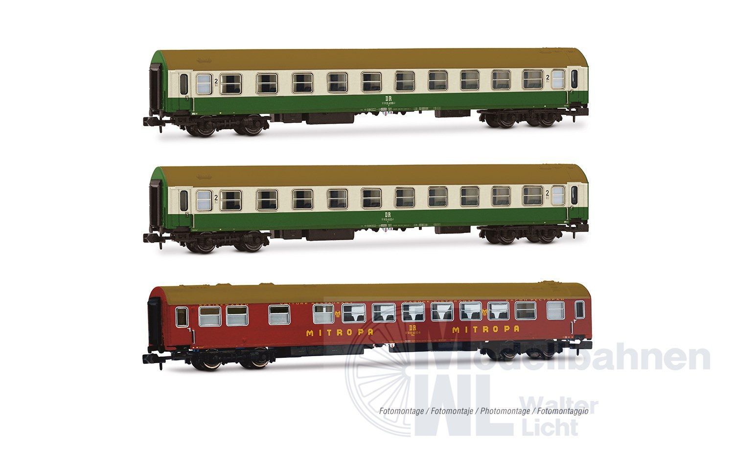 Arnold 4483 - Personenwagen Set DR Ep.IV 3.tlg. OSShD-Wagen Set 2 N 1:160 Arnold 4483 - Personenwagen Set DR Ep.IV 3.tlg. OSShD-Wagen Set 2 N 1:160