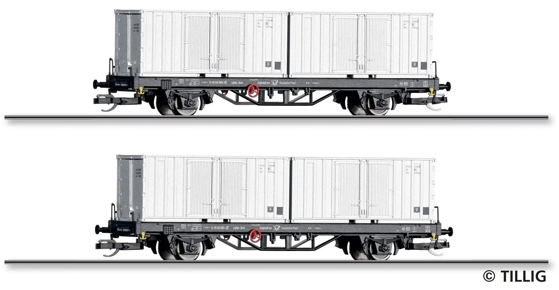 Tillig 01109 - Güterwagen Set Deutsche Post Ep.IV 2.tlg. TT 1:120