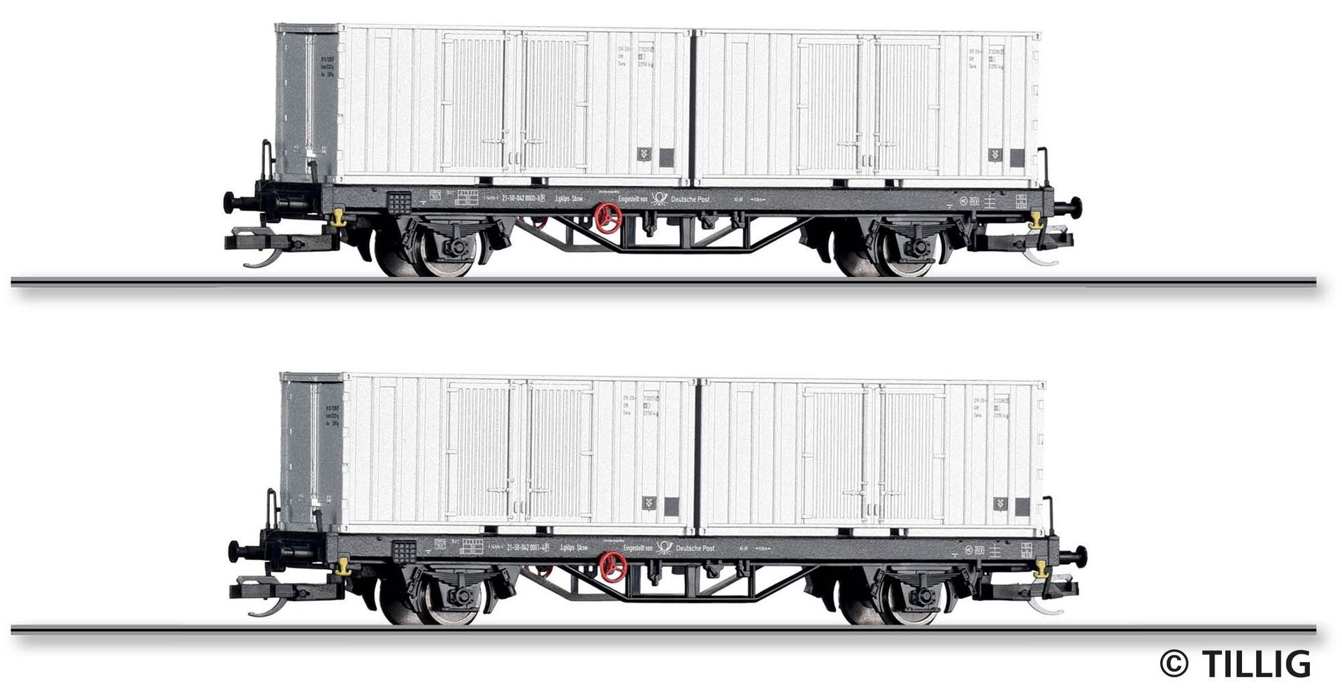 Tillig 01109 - Güterwagen Set Deutsche Post Ep.IV 2.tlg. TT 1:120