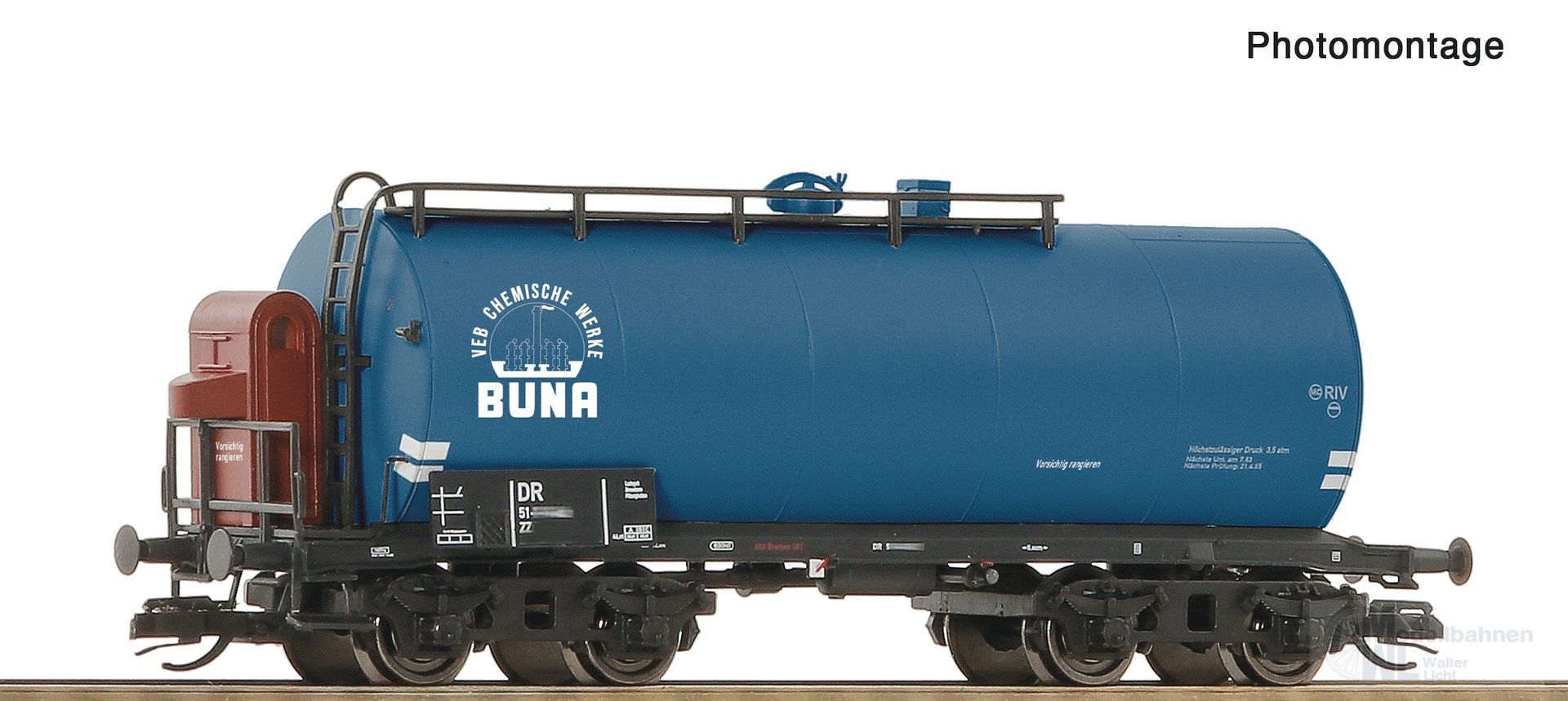Roco 6680038 - Kesselwagen DR Ep.III Buna blau mit Bremserhaus TT 1:120 Roco 6680038 - Kesselwagen DR Ep.III Buna blau mit Bremserhaus TT 1:120