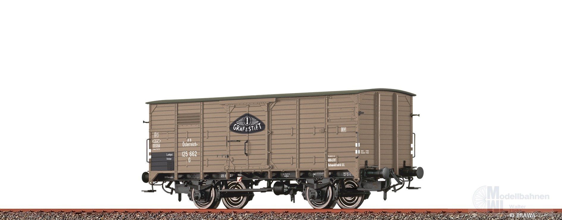 Brawa 50974 - Güterwagen ged. BBÖ Ep.III Gräf & Stift 125 662 H0/GL