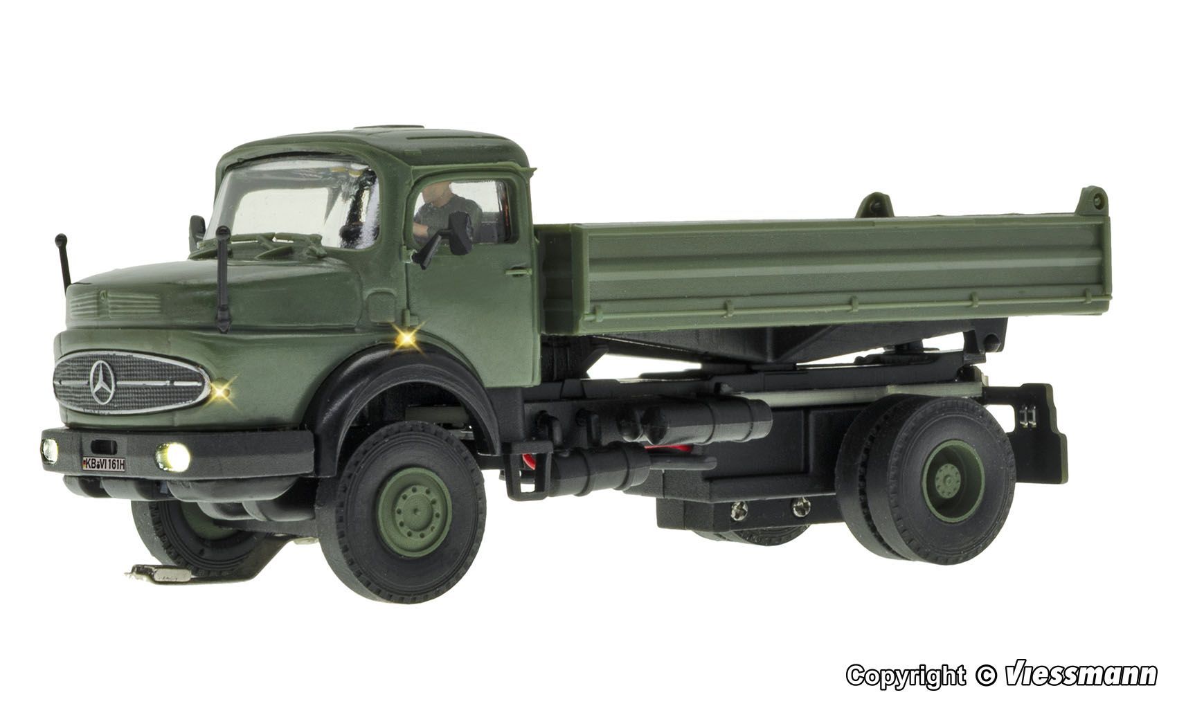 Viessmann 8161 - CarMotion Mercedes-Benz Rundhauber 2-achs mit Kipp-Pritsche Militär H0 1:87