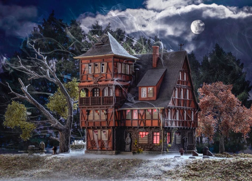 Vollmer 43679 - Villa Vampir mit rotem Flackerlicht H0 1:87 Vollmer 43679 - Villa Vampir mit rotem Flackerlicht H0 1:87