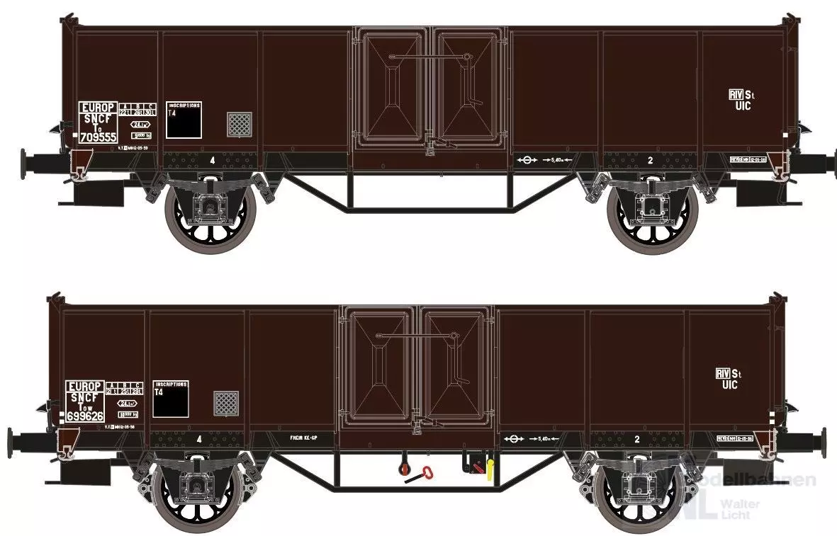 Exact Train 23956 - Güterwagen Set SNCF Ep.III UIC II Braun TOW und TO Speichenrädern H0/GL