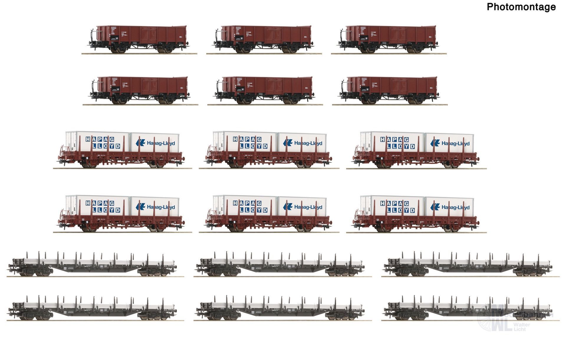 Roco 6600335 - Güterwagen Set DB Ep.IV Rangierbahnhof offene Güterwagen 18.tlg. H0/GL
