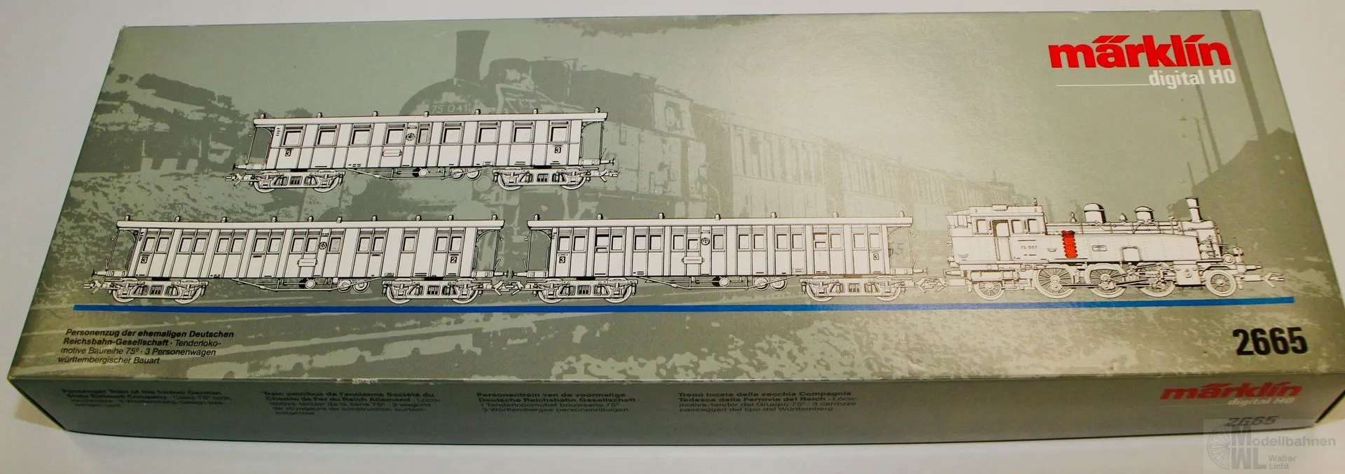 Märklin 2665 - MÄRKLIN - Personenzug DRG Ep.II Dampflok BR 75 057 und 3 Wagen H0/WS Digital