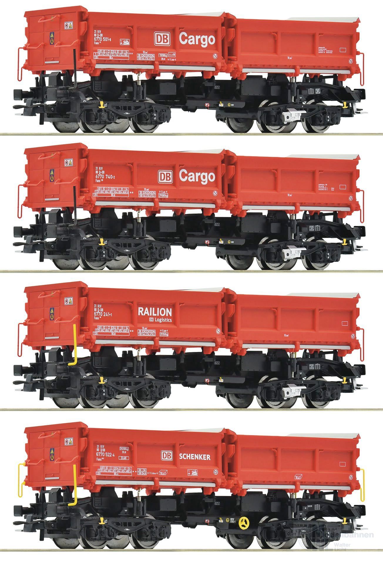 Roco 6600202 - Muldenkippwagen Set DB Ep.VI Fans 128 4.tlg. H0/GL Roco 6600202 - Muldenkippwagen Set DB Ep.VI Fans 128 4.tlg. H0/GL