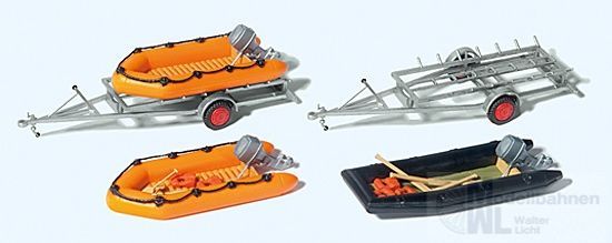 Preiser 17312 - 3 Schlauchboote und 2 Anhänger Bausatz H0 1:87