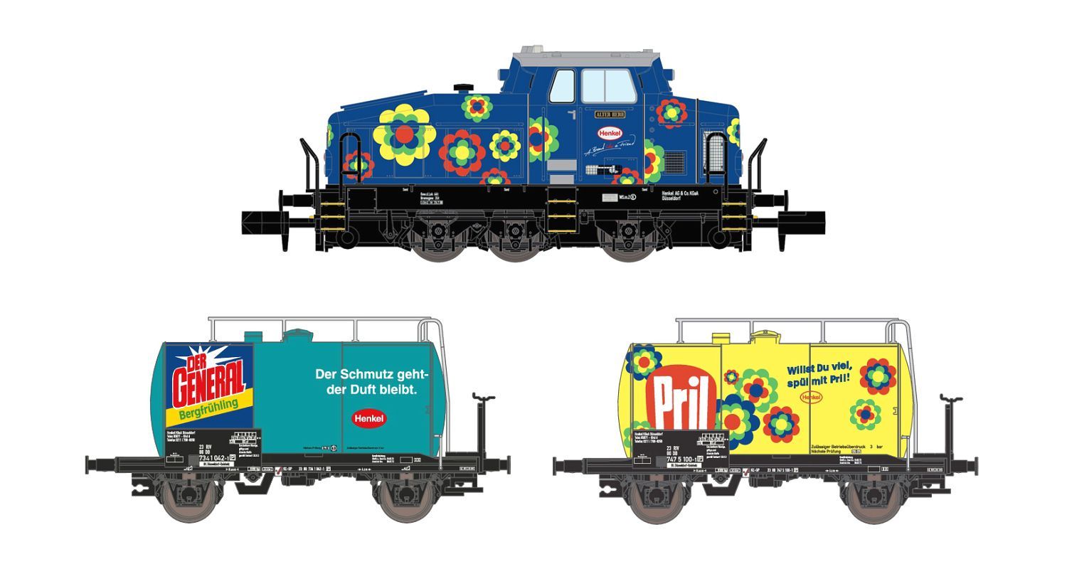 Lemke Minis 96006D - Zugset DHG 500C + 2 Kesselwagen - Henkel Ep.V N 1:160 Digital