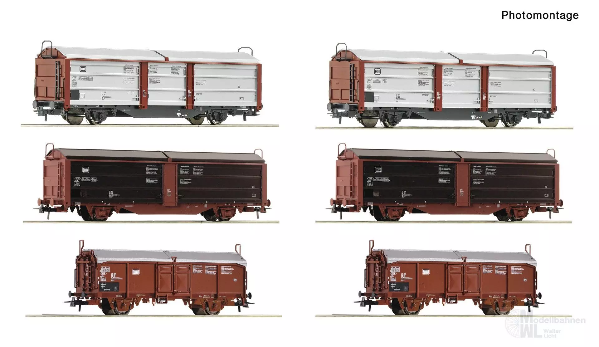 Roco 6600339 - Güterwagen Set DB Ep.IV Rangierbahnhof Schiebewand-/Dach-Wagen 6.tlg. H0/