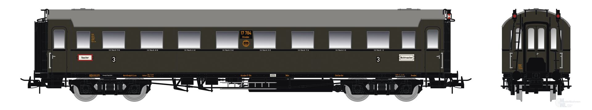 Saxonia Modellbau 87226 - Personenwagen DRG Ep.II C4Ü Sa 07 Schlusswagen Beleuchtung H0/GL
