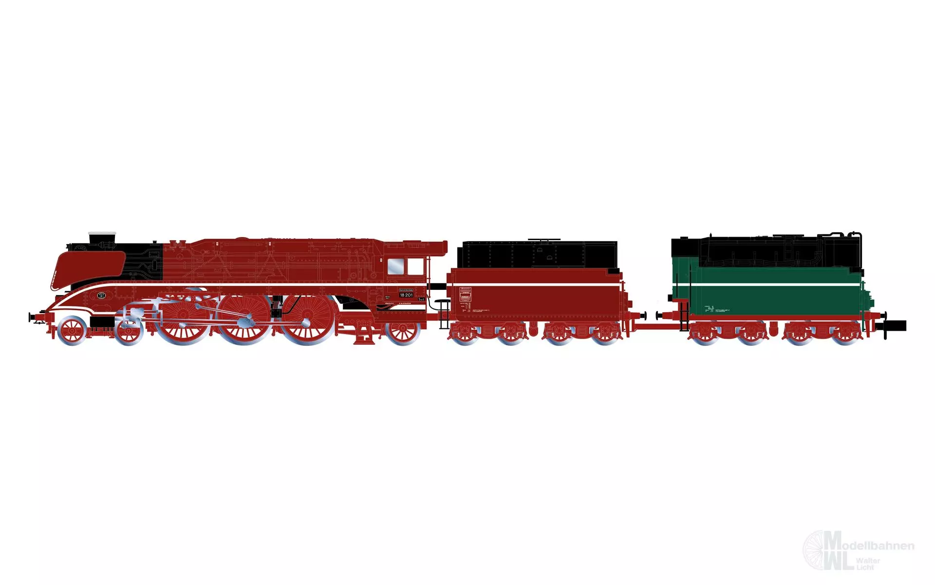 Arnold 2664 - Dampflok BR 18 201 DB Ep.V rot mit 2.Tender grün N 1:160