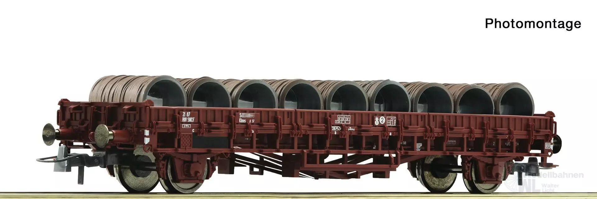 Roco 6600300 - Flachwagen SNCF Ep.IV bel. Mit Drahtrollen H0/GL