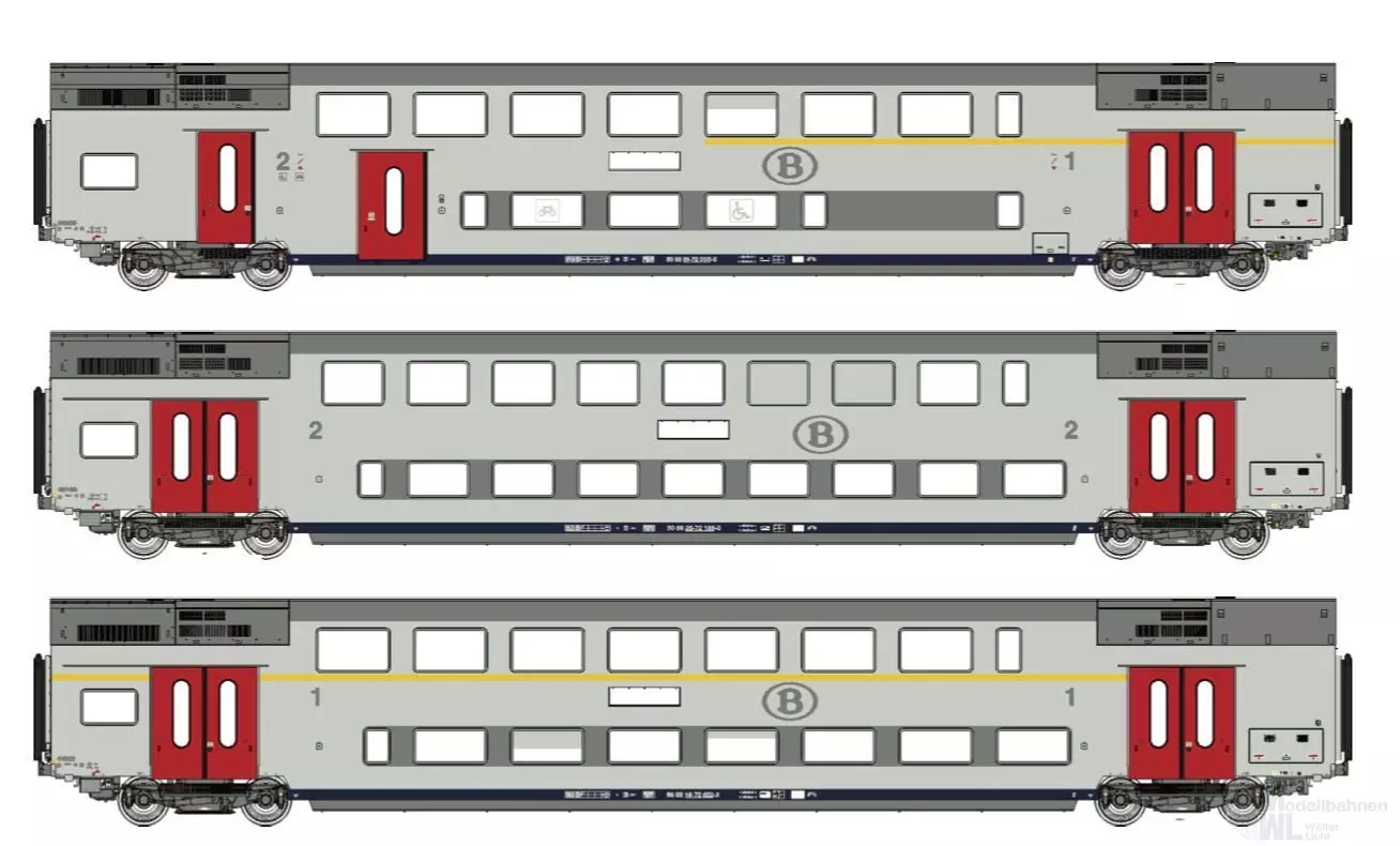 LS Models 43602AC - Doppelstockwagen Set SNCB Ep.V M6 ADB+B+A 3.tlg. H0/WS