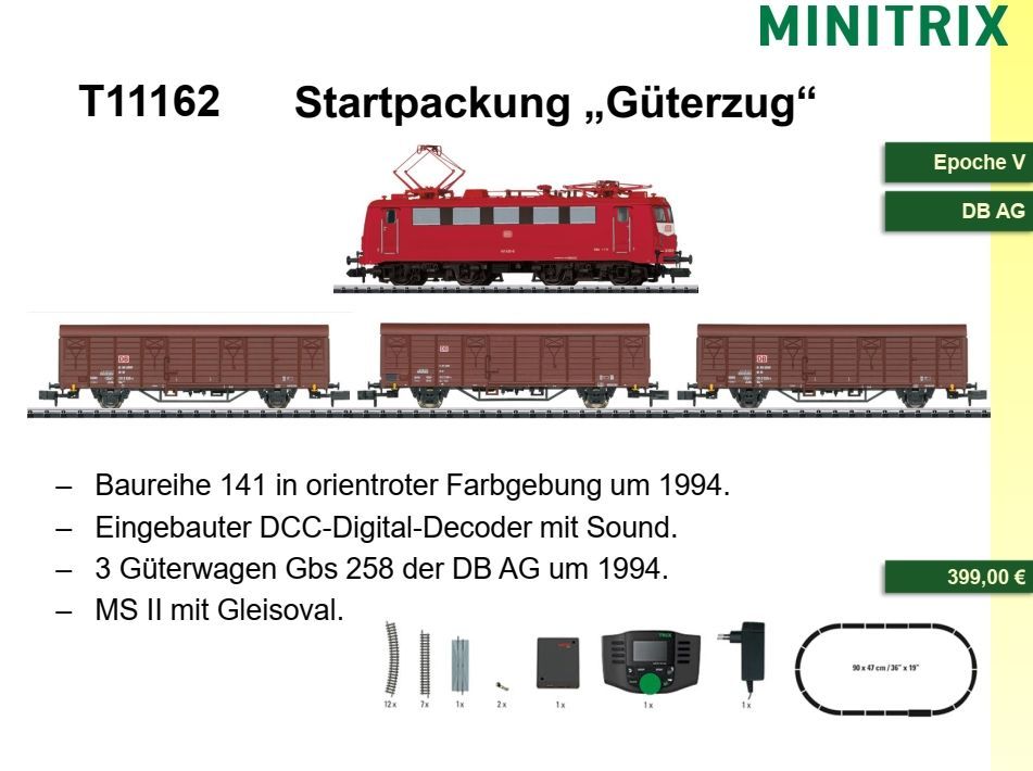 Trix 11163 - Startpackung Güterzug BR 141 + 3 Wagen DB Ep.V N 1:160 Digital