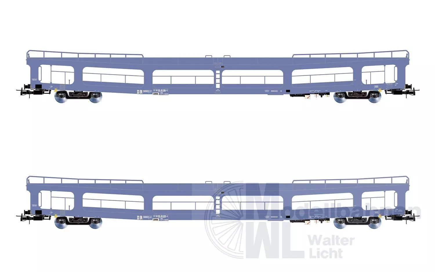 Rivarossi 4421 - Autotransportwagen Set DR Ep.IV 2.tlg. DDm916 hellblau H0/GL