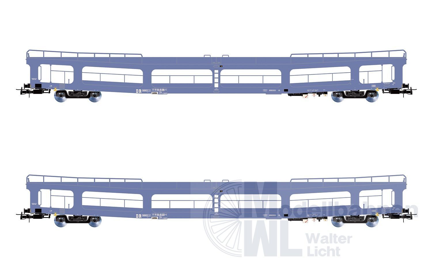 Rivarossi 4421 - Autotransportwagen Set DR Ep.IV 2.tlg. DDm916 hellblau H0/GL