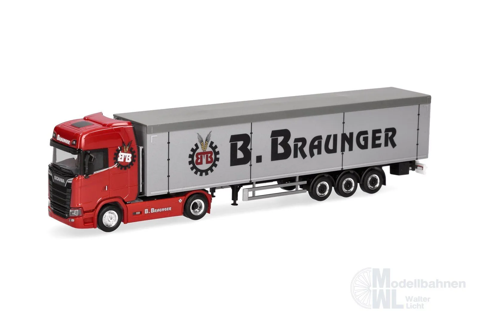 Herpa 321136 - Scania CS 20 Hochdach Schubboden-Sattelzug Braunger H0 1:87