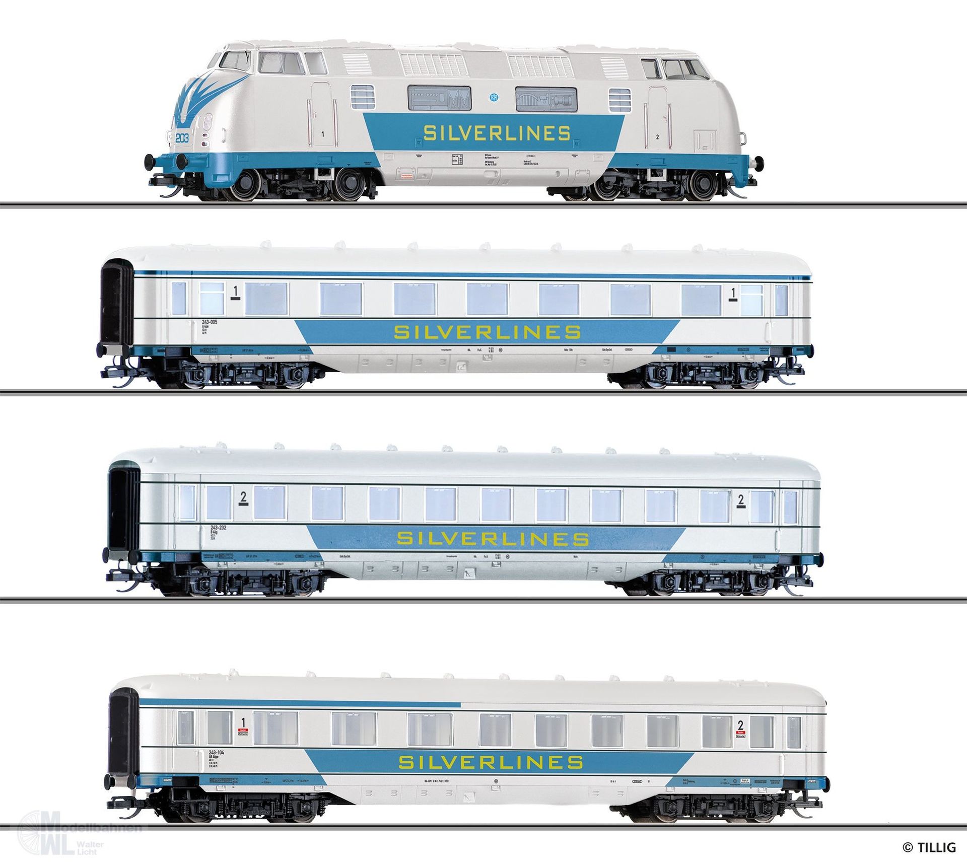Tillig 502797 - Jubiläums-Set Silverlines Ep. III 4.tlg. TT 1:120 Tillig 502797 - Jubiläums-Set Silverlines Ep. III 4.tlg. TT 1:120