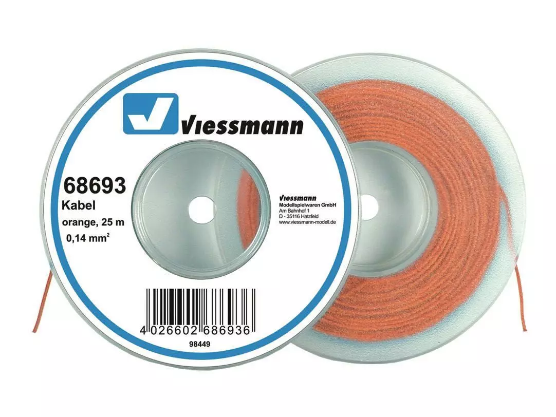 Viessmann 68693 - Kabel auf Abrollspule 0,14mm orange 25 Meter