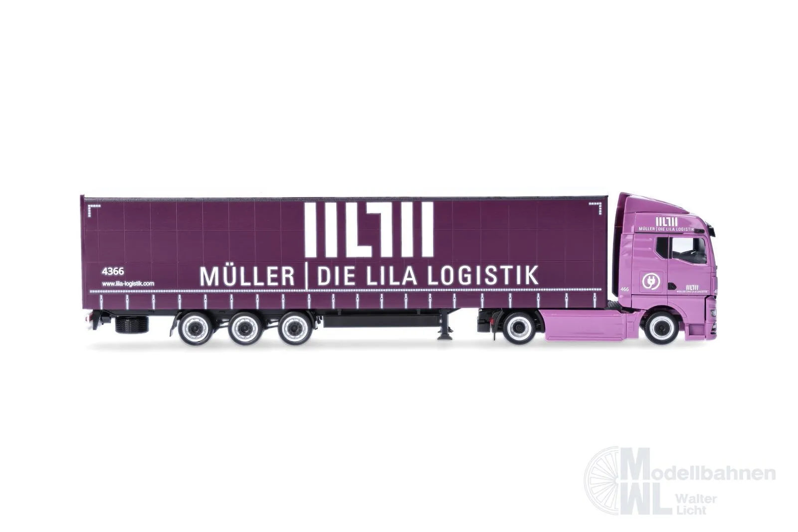 Herpa 320801 - MAN eTGX GM Gardinenplanen-Sattelzug Müller-Die Lila Logistik H0 1:87
