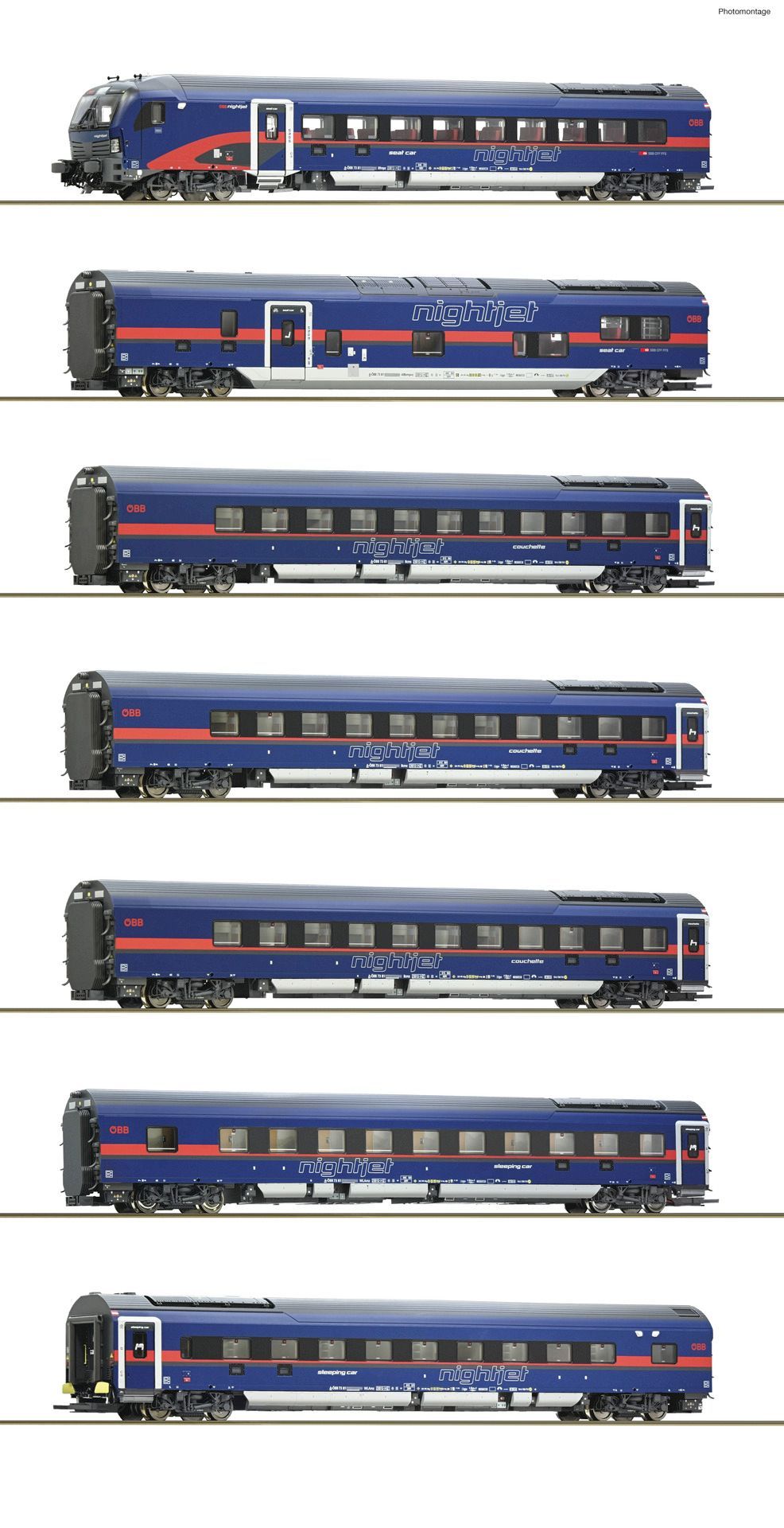 Roco 5520022 - 7er Set Nightjet ÖBB AC + Innenbeleuchtung