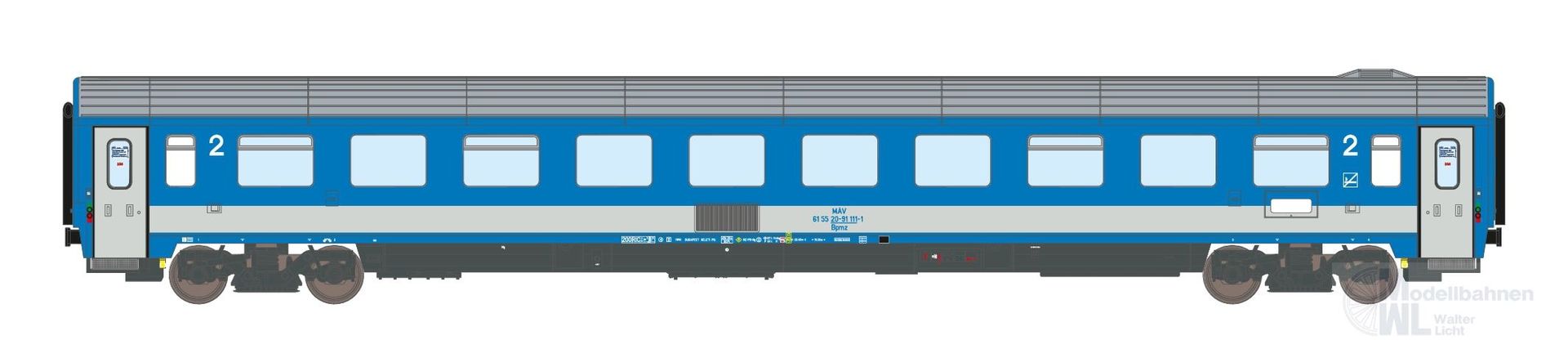 ASM 195571 - Personenwagen MAV Ep.V Bpmz 20-91 2.Kl. EC25/24 1.Betr.Nr. N 1:160