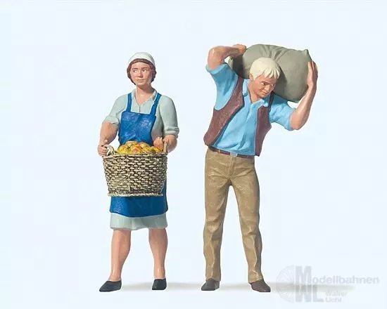 Preiser 45072 - Bäuerin mit Korb und Bauer mit Sack Spur G
