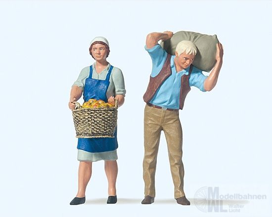 Preiser 45072 - Bäuerin mit Korb und Bauer mit Sack Spur G