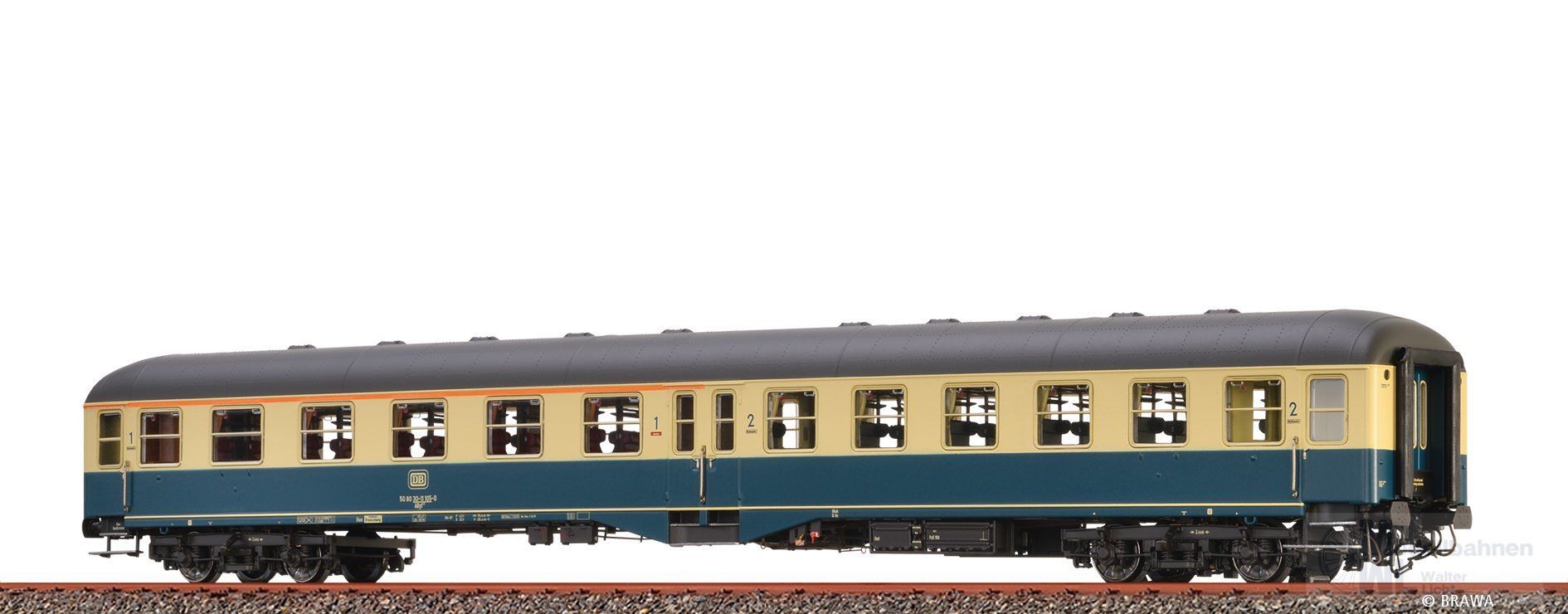 Brawa 58032 - Mitteleinstiegswagen DB Ep.IV 1/2.Kl. ozeanblau/beige H0/WS Innenbeleucht