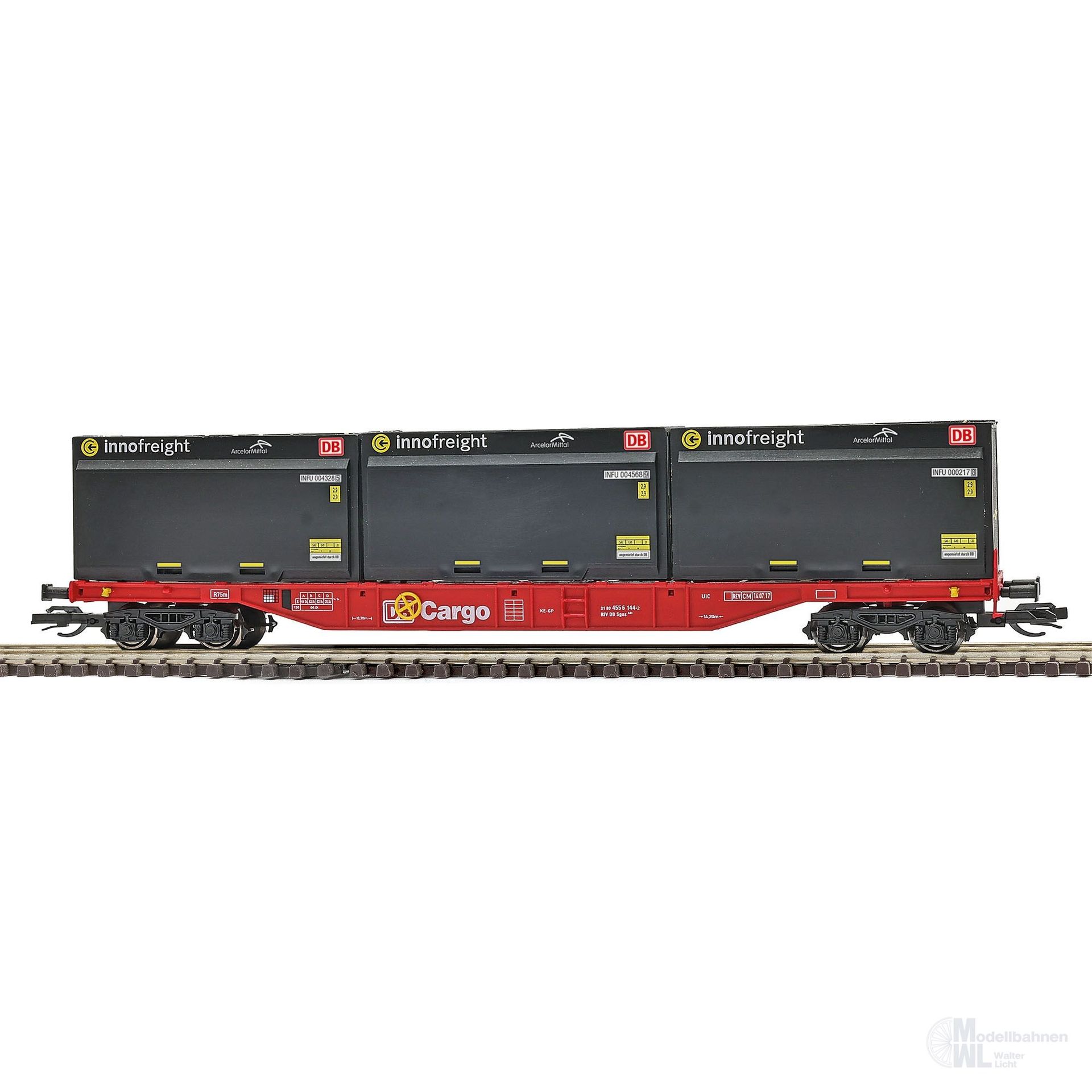 Busch 31100 - Containerwagen DB Ep.VI Sgns691 mit Holzschnitzelcontainern TT 1:120