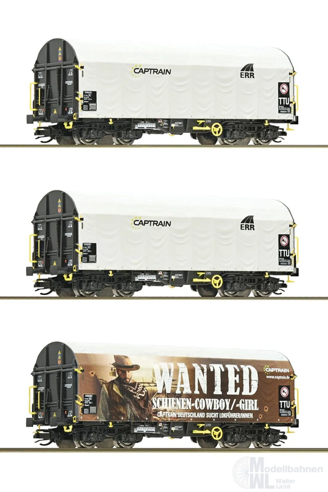 Roco 6680023 - Schiebeplanenwagen Set Captrain Ep.VI 3.tlg. TT 1:120
